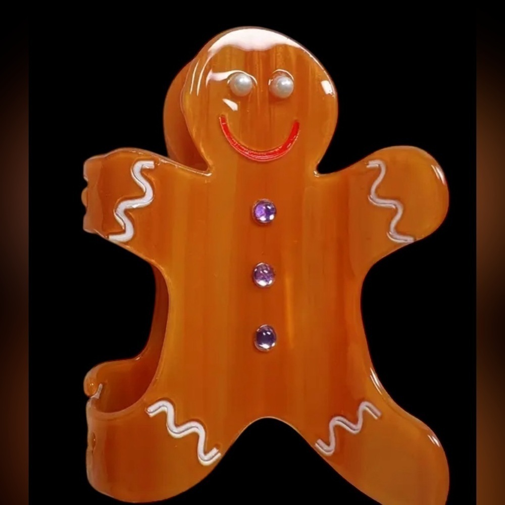 Gingerbread Man Hair Clip with Purple Button Accents